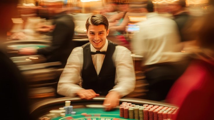 Ilustrasi kolektif profesional di belakang layar layanan hiburan online